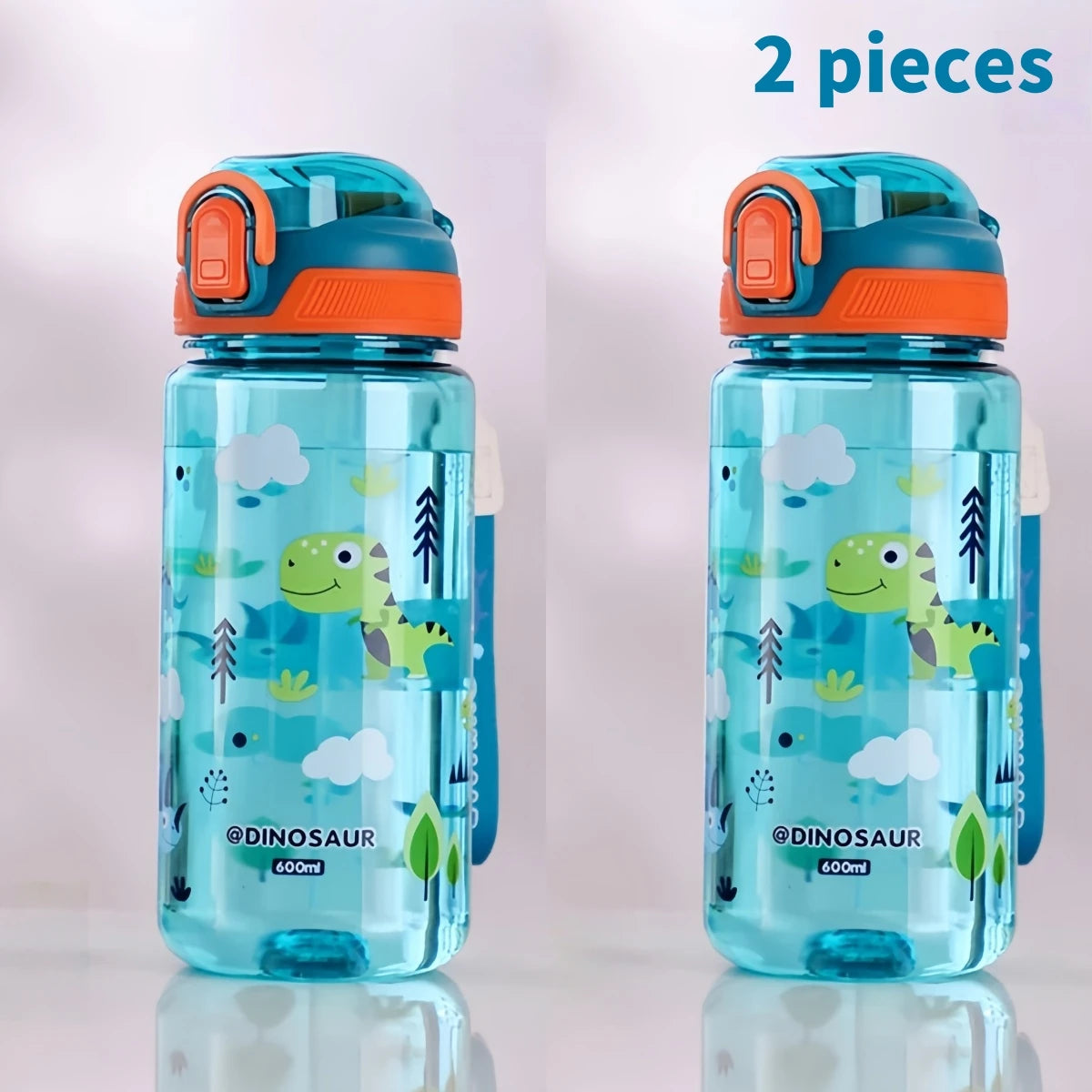 600ml Dinosaur Water Bottle For Kids Water Sippy Cup With Silicone Straw Leakproof Plastic Water Bottles Summer Kids Water Cup.