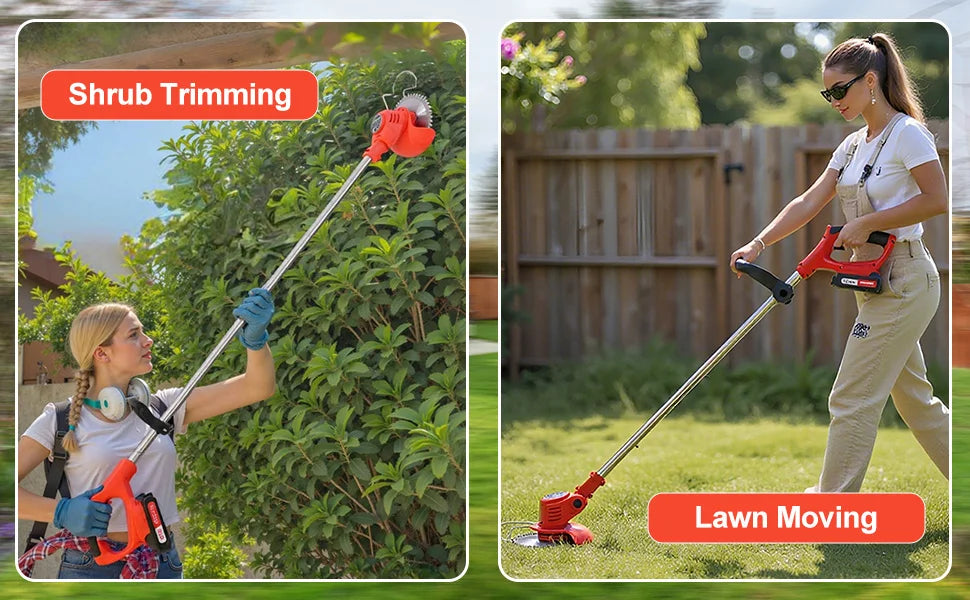 OUTIGO-KF8L schnur loser elektrischer Grass ch neider mit 2 Batterien und 4 Arten von Klingen, zum Mähen von Rasenflächen und Sträuchern im Freien