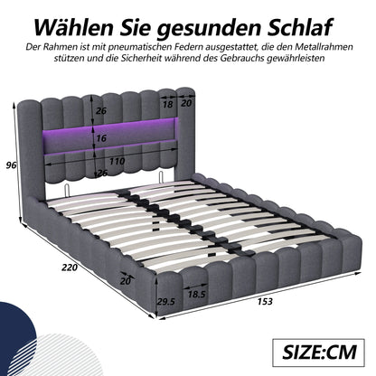 Polsterbett,Eingebettete Matratze,Doppelbett mit weicher Rückenlehne,Kopfteil mit LED und USB-Anschluss,ohne Matratze