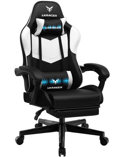 LUCKRACER Gaming Stuhl mit fußstütze Bürostuhl Ergonomisch mit verstellbare Lendenkissen, Kopfkissen Gaming Chair