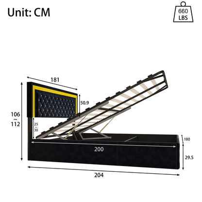 Rosahqnda gepolstertes Doppelbett 140 x 200 cm mit LED-Beleuchtung, hydraulischem Stauraumbett und Lattenrost, Funktionsbetten, Samt
