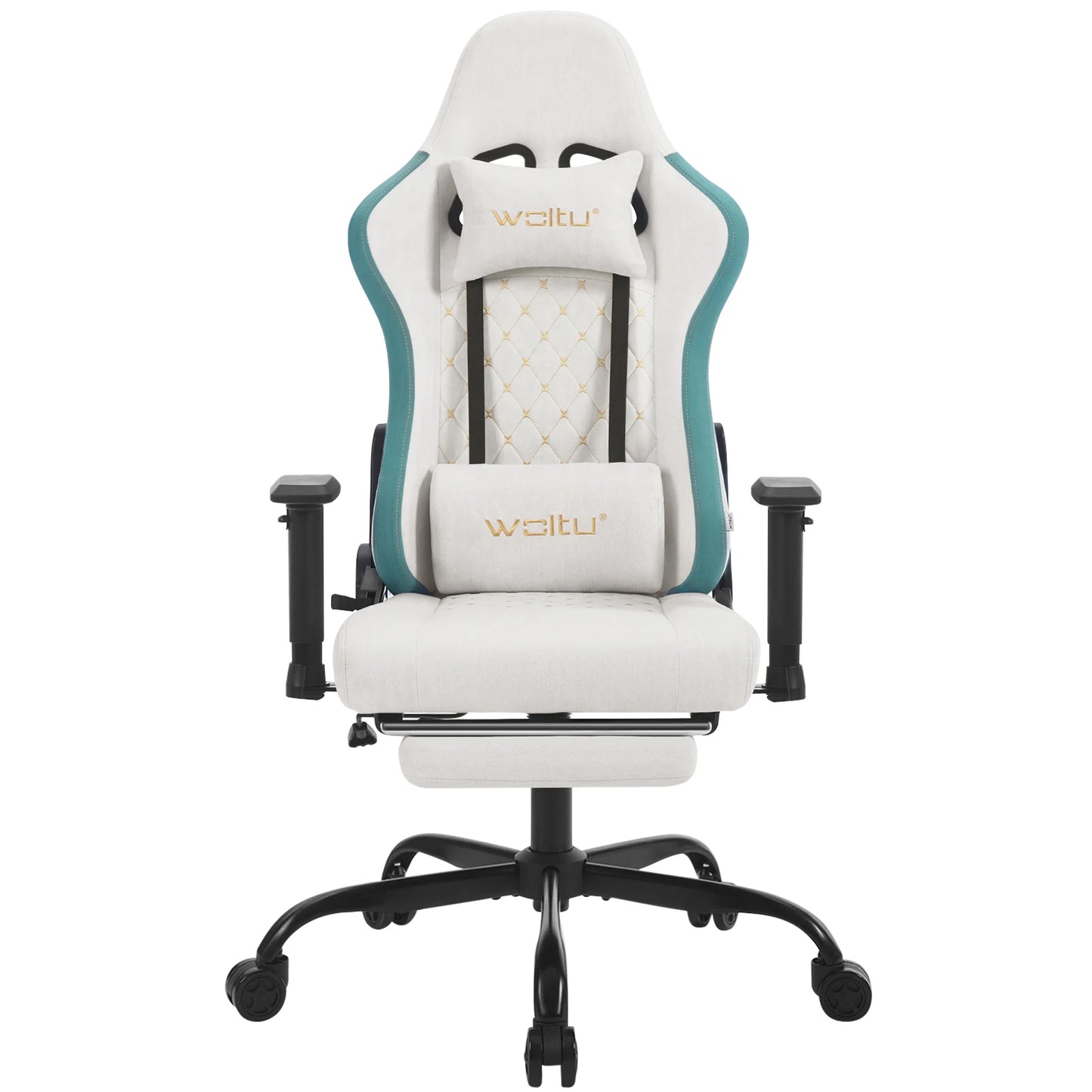 WOLTU Drehbarer Massage-Computer-Gaming-Stuhl, ergonomischer Racing-Gamer-Bürostuhl mit Rollen, Kopfstütze, Fußstütze, Lendenkissen