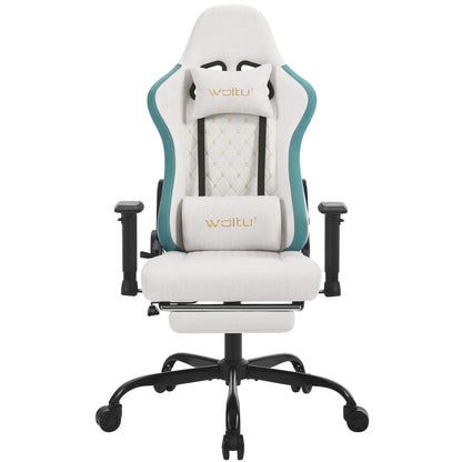 WOLTU Drehbarer Massage-Computer-Gaming-Stuhl, ergonomischer Racing-Gamer-Bürostuhl mit Rollen, Kopfstütze, Fußstütze, Lendenkissen