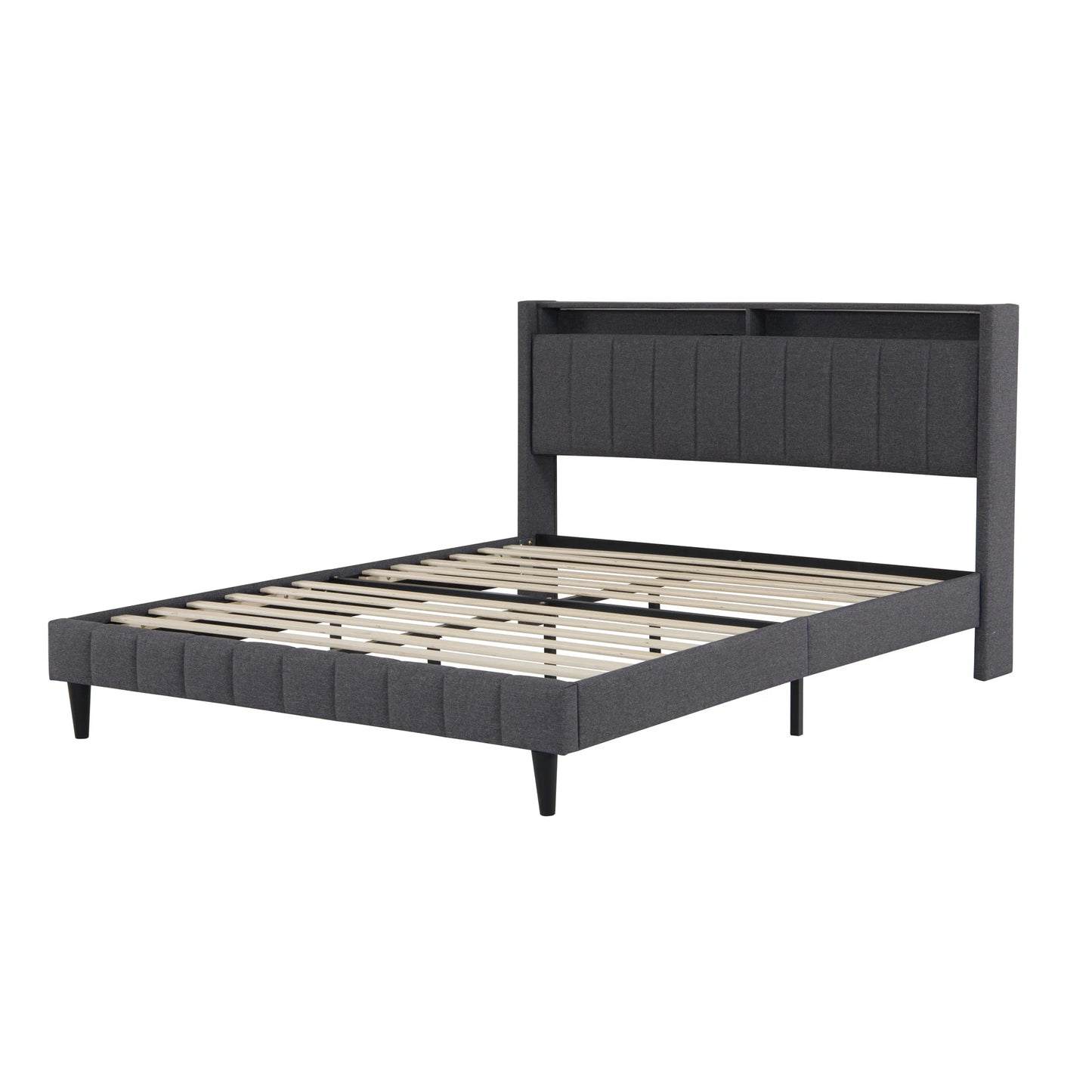 WoodenAura Polsterbett 140×200 cm, Doppelbett mit Stauraum-Kopfteil und Lattenrost, Jugendbett mit LED-Licht und USB-Anschluss