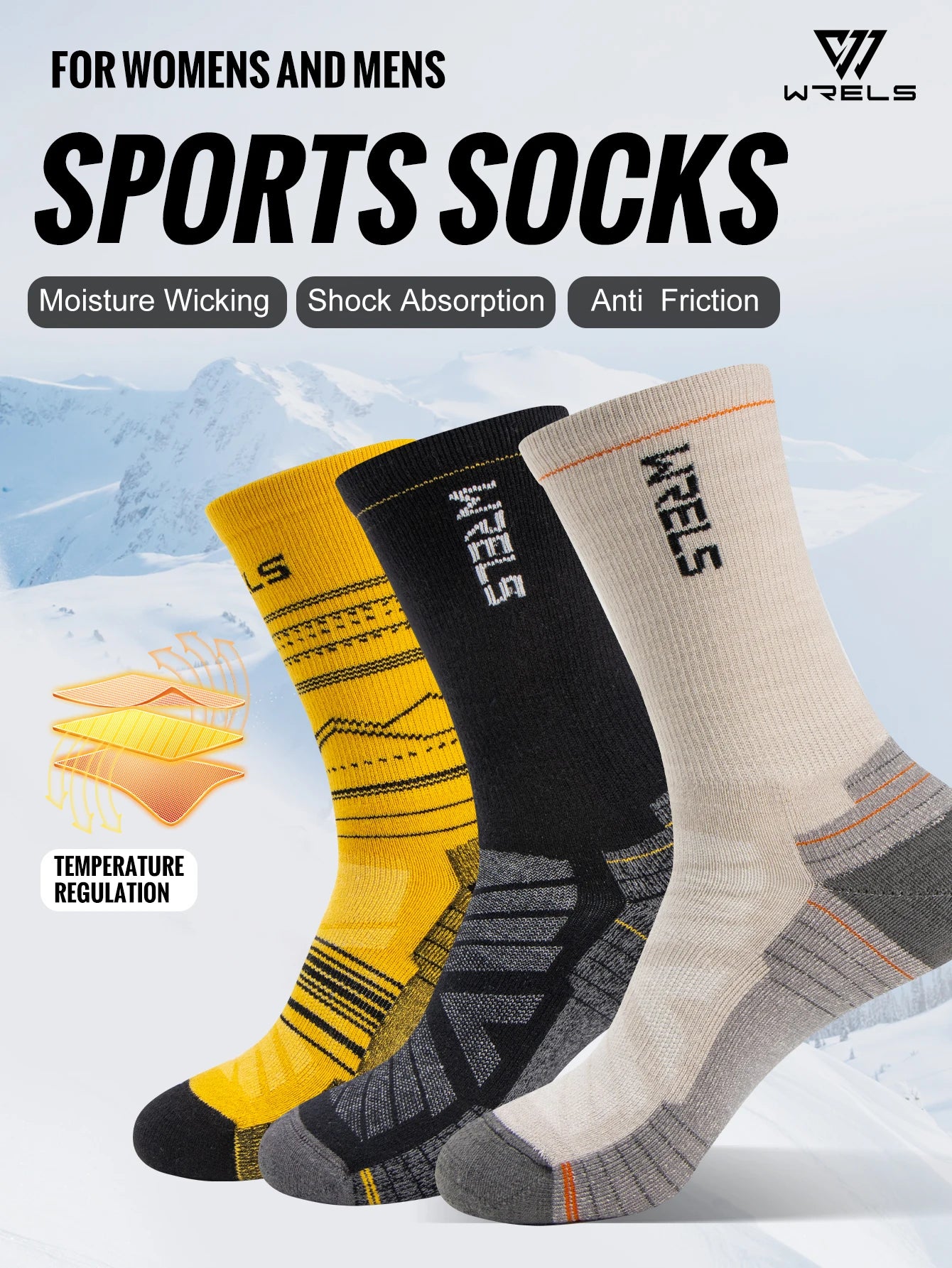 WRELS Merino Wool Socks Hiking Running Socks Soft Lightweight Shock Absorption Damping Mid-Calf Breathable Ankle Cycling Socks.