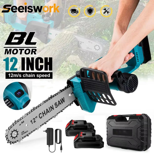 12 zoll Bürstenlosen Elektrische Kettensäge Mit Öler Cordless Elektrische Säge Garten Holzbearbeitung Schneiden Werkzeug Für Makita 18V Batterie pin
