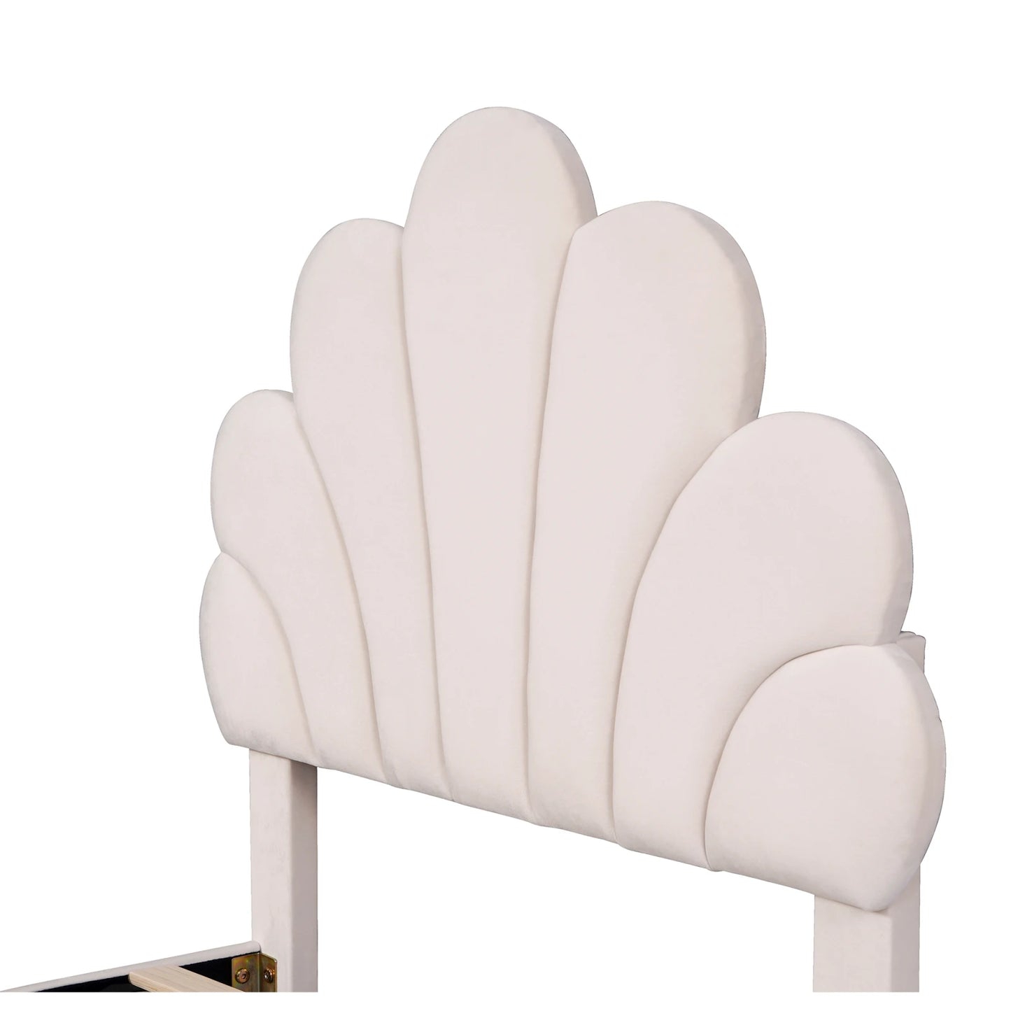 Rosahqnda Kinderbett 90x200cm, Einzelbett, Kinderbett mit Blütenblatt, Geeignet für Mädchenzimmer, Beige, Weinrot, Samt