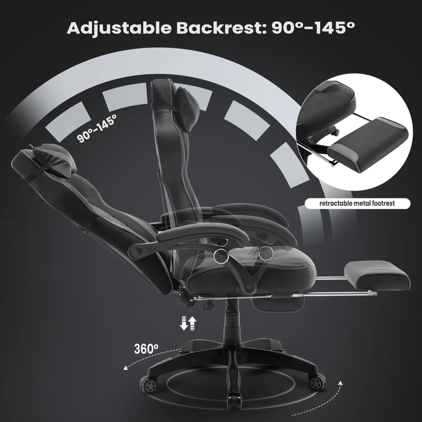 WOLTU Drehbarer Gaming-Rennstuhl, Schreibtisch, Büro, Computerstuhl, Sportsitz mit Kopfstütze, Lendenkissen, Fußstütze, Gamer-Stuhl