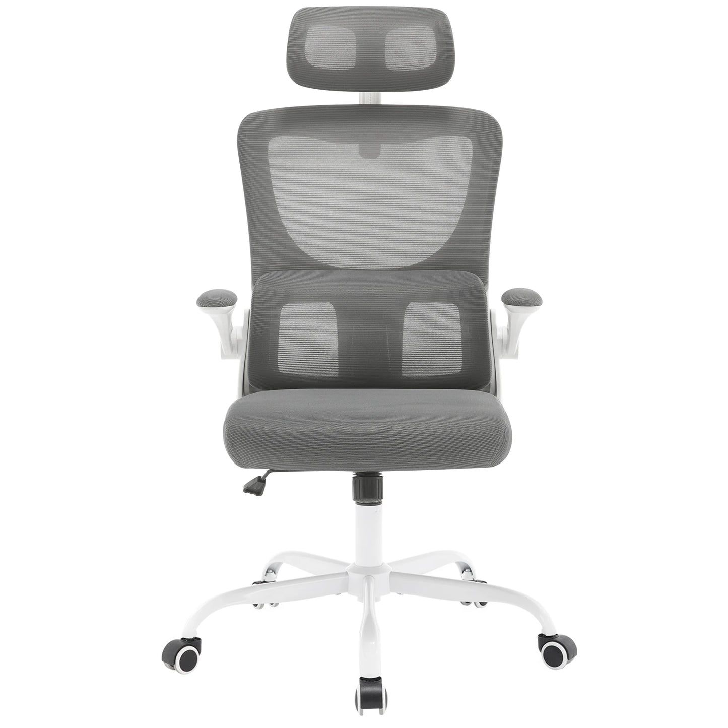 WOLTU Drehbarer Bürostuhl, ergonomischer Netz-Schreibtisch, Computerstuhl, höhenverstellbar, Schaukelfunktion, umkehrbare Armlehnen, Kopfstütze