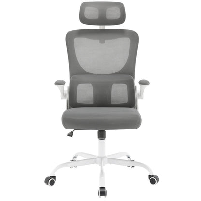 WOLTU Drehbarer Bürostuhl, ergonomischer Netz-Schreibtisch, Computerstuhl, höhenverstellbar, Schaukelfunktion, umkehrbare Armlehnen, Kopfstütze