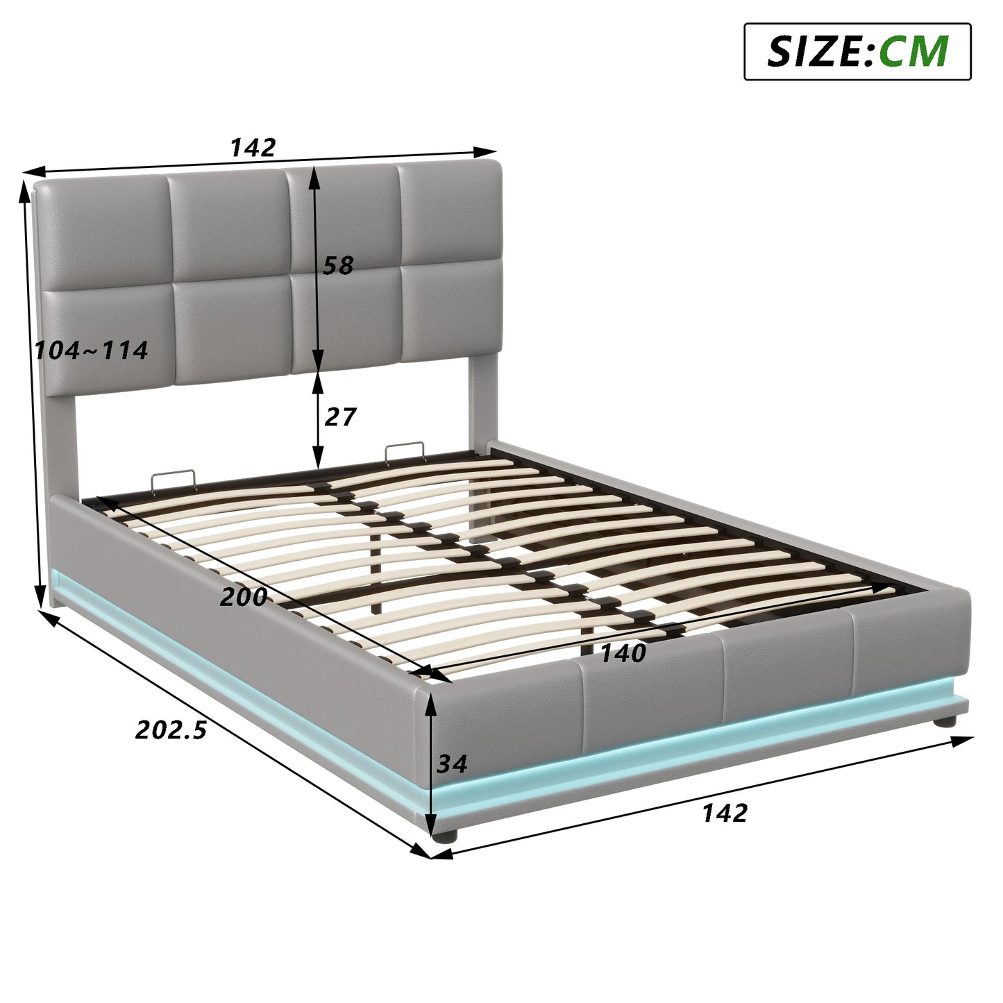 Rosahqnda Hydraulisches Stauraumbett, Funktionsbett mit viel Stauraum, Doppelbett mit Kopfteil,Kunstleder