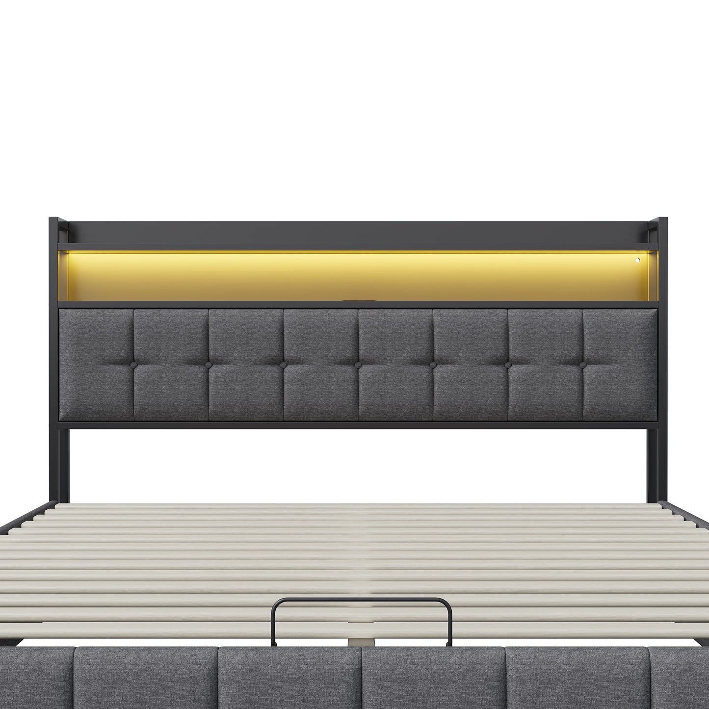 Rosahqnda Polsterbett 140 x 190 cm Doppelbett mit LED und USB, gepolsterter Bettrahmen mit Kopfteil und Lattenrost, Höhe 32 cm