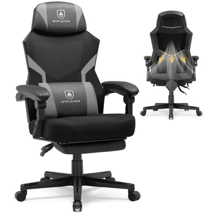 GTPLAYER Gaming Stuhl mit Fußstütze, ergonomischer Bürostuhl mit Netzrückenlehne, Schreibtischstuhl Gaming Sessel aus Stoff