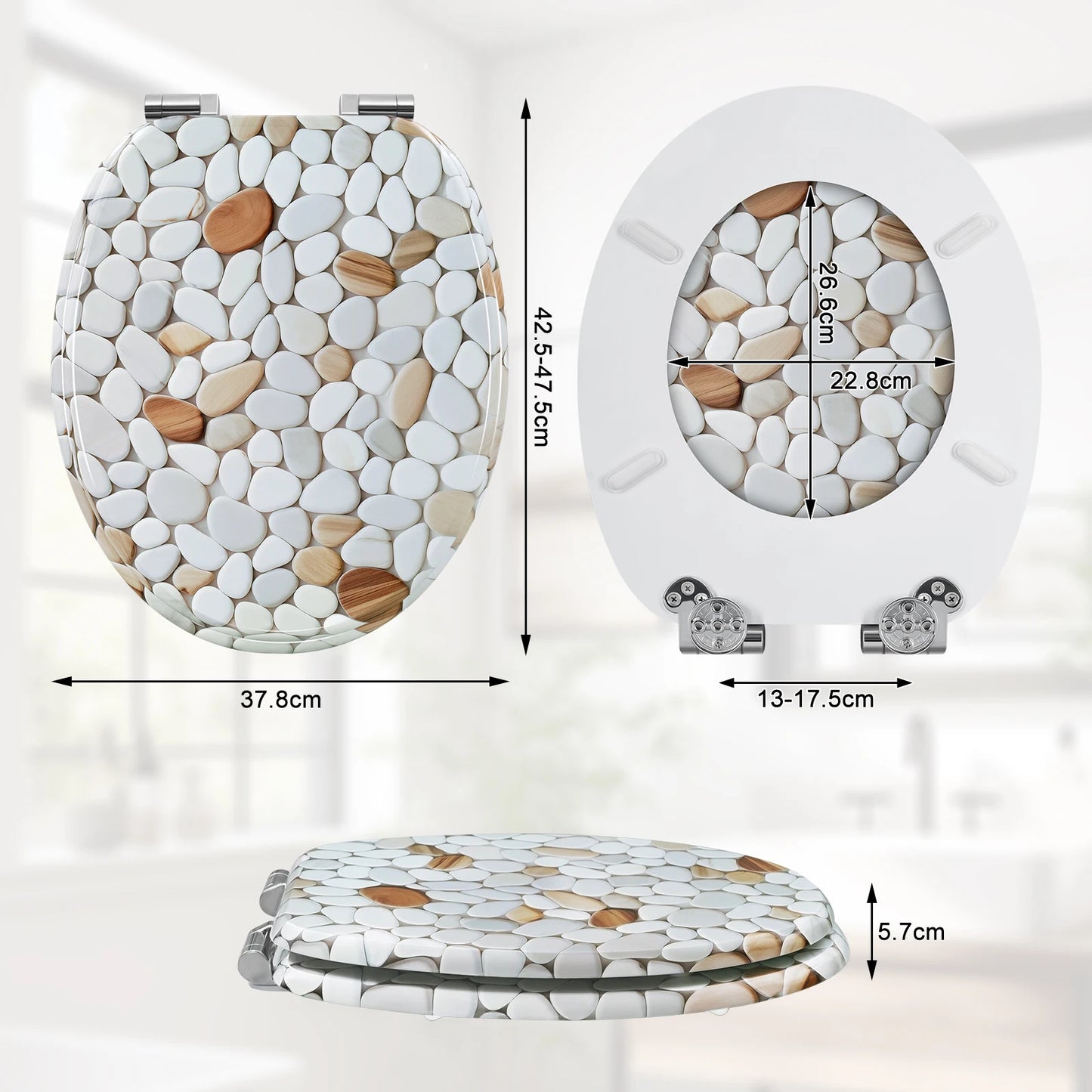 O-förmiger Toilettensitz, verstellbare Scharniere, Toilettendeckel mit Motiv, Soft-Close-Mechanismus für Badezimmer