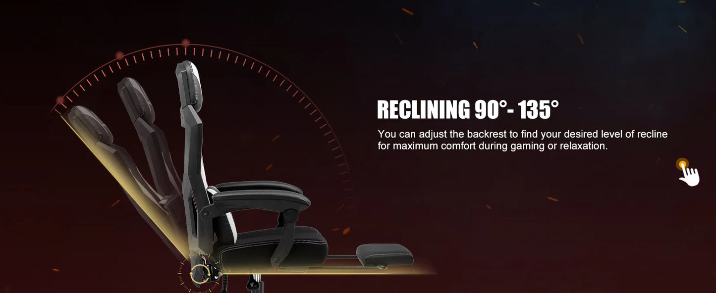 GTPLAYER Gaming Stuhl mit Fußstütze, ergonomischer Bürostuhl mit Netzrückenlehne, Schreibtischstuhl Gaming Sessel aus Stoff