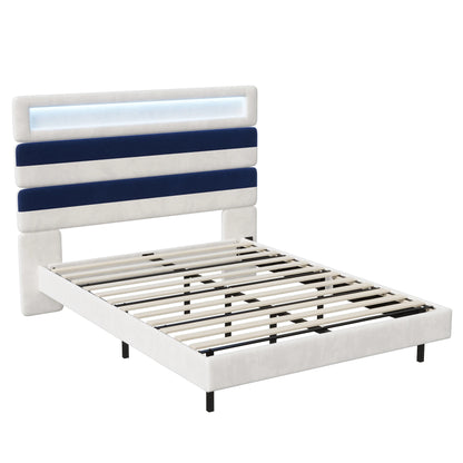 Rosahqnda Schwebebett 140*190cm Doppelbett Rahmen 160*200cm mit LED&USB Polsterbett Erwachsenenwohnung Jugendbett Samt