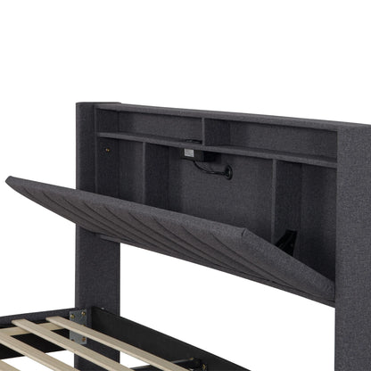 WoodenAura Polsterbett 160 x 200 cm, Bettgestell, Doppelbett mit höhenverstellbarem Kopfteil, Stoffbettgestell mit Lattenrost