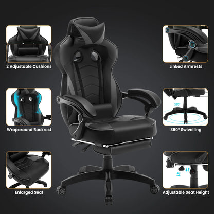 WOLTU Drehbarer Gaming-Rennstuhl, Schreibtisch, Büro, Computerstuhl, Sportsitz mit Kopfstütze, Lendenkissen, Fußstütze, Gamer-Stuhl