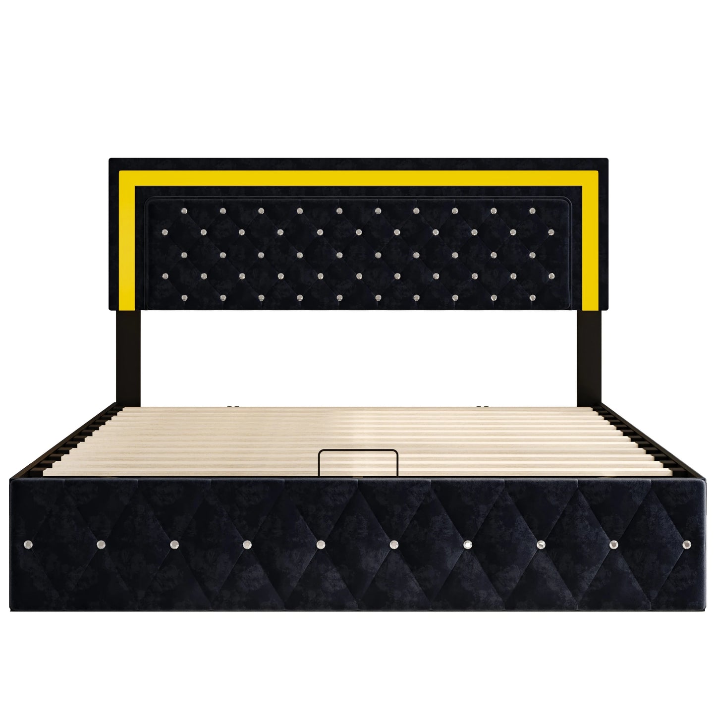 Rosahqnda gepolstertes Doppelbett 140 x 200 cm mit LED-Beleuchtung, hydraulischem Stauraumbett und Lattenrost, Funktionsbetten, Samt