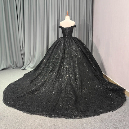 Jancember 6679 Black Off Shoulder Teenage Sequins Birthday Party Formal Quinceanera Dresses