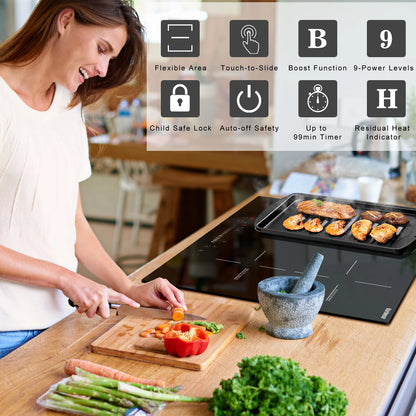 Karinear Built-in 4-Burner Induction Cooktop, electric Induction Hob with Flexzone, Slider Control, Timer, Boost Function, 7200W.