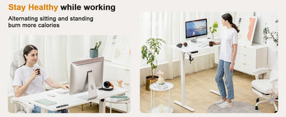 COMHOMA Höhenverstellbarer Schreibtisch mit USB-Buchse und Haken, Elektrisch Verstellbarer Computertisch, Steh-Sitztisch