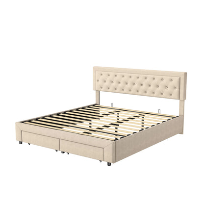 Rosahqnda Bett mit Stauraum, 160–180 x 200 cm, mit Schubladen gepolstert, Doppelbett, hydraulisches Bett, Jugendbett, Wohnungsbett, Samt, Beige/Grau