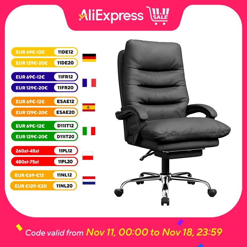 Executive Office Chair Big and Tall Office Desk Chair Home Ergonomic Computer Chair PU Leather Recliner with Foot Rest