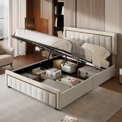 Rosahqnda Gepolstertes Plattformbett mit hydraulischem Stauraumsystem, Doppelbettrahmen, modernes Boxspringbett, ohne Matratze