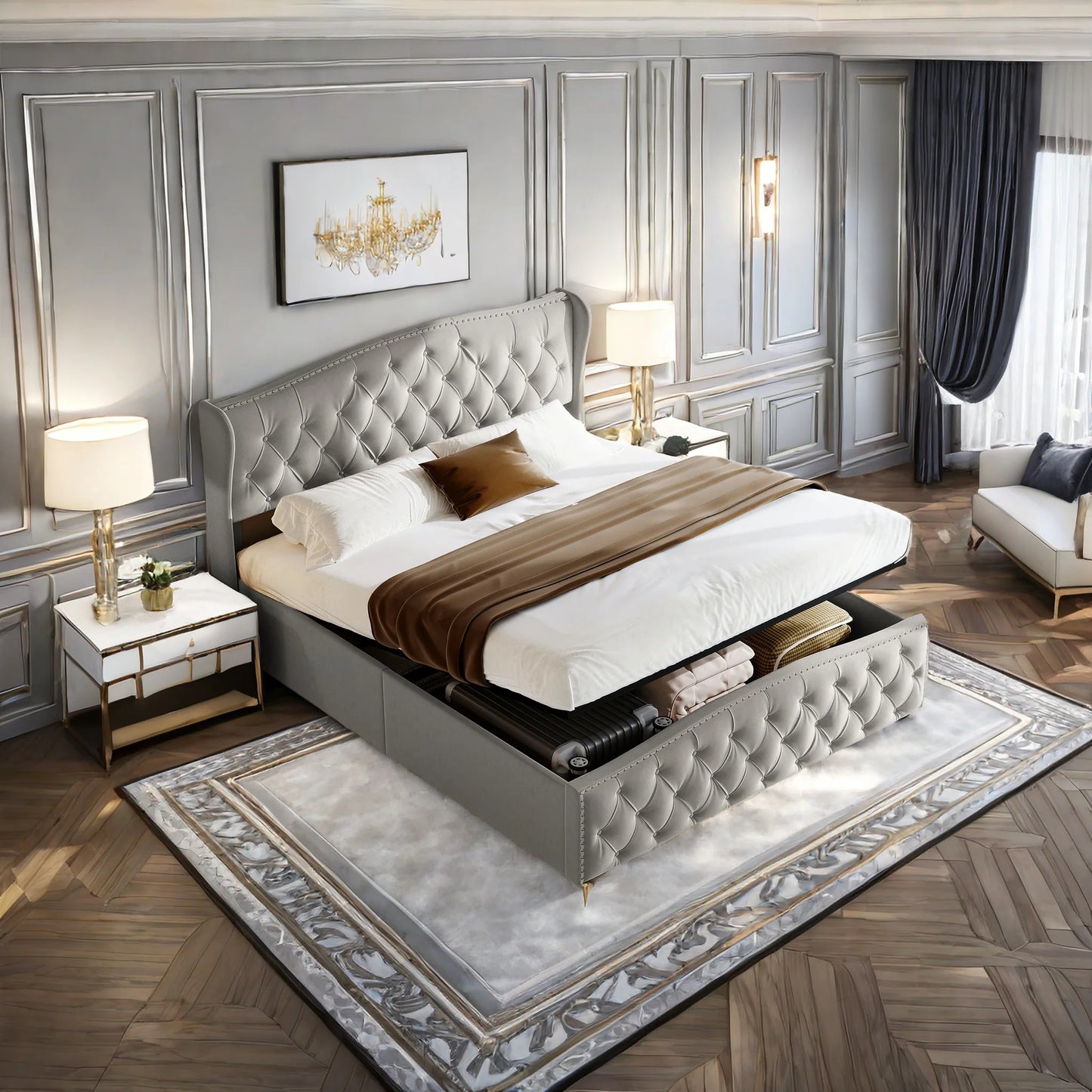 Rosahqnda hydraulisches Bett im modernen Stil, Stilvolles Doppelbett für Jugendliche, Kinder und Erwachsene, ohne Matratze