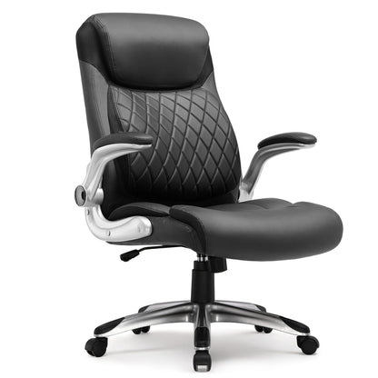 COMHOMA Bürostuhl Ergonomisch, Schreibtischstuhl mit klappbaren Armlehnenmit und Hoher Rückenlehne, Kratzfeste Leder