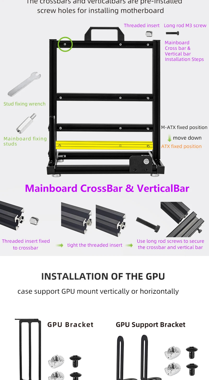 METALFISH BlockCase Aluminum Open Frame Case Support ATX/M-ATX Mainboard GPU Mount Horizontally 240 Water Cooler Gaming Cabinet.