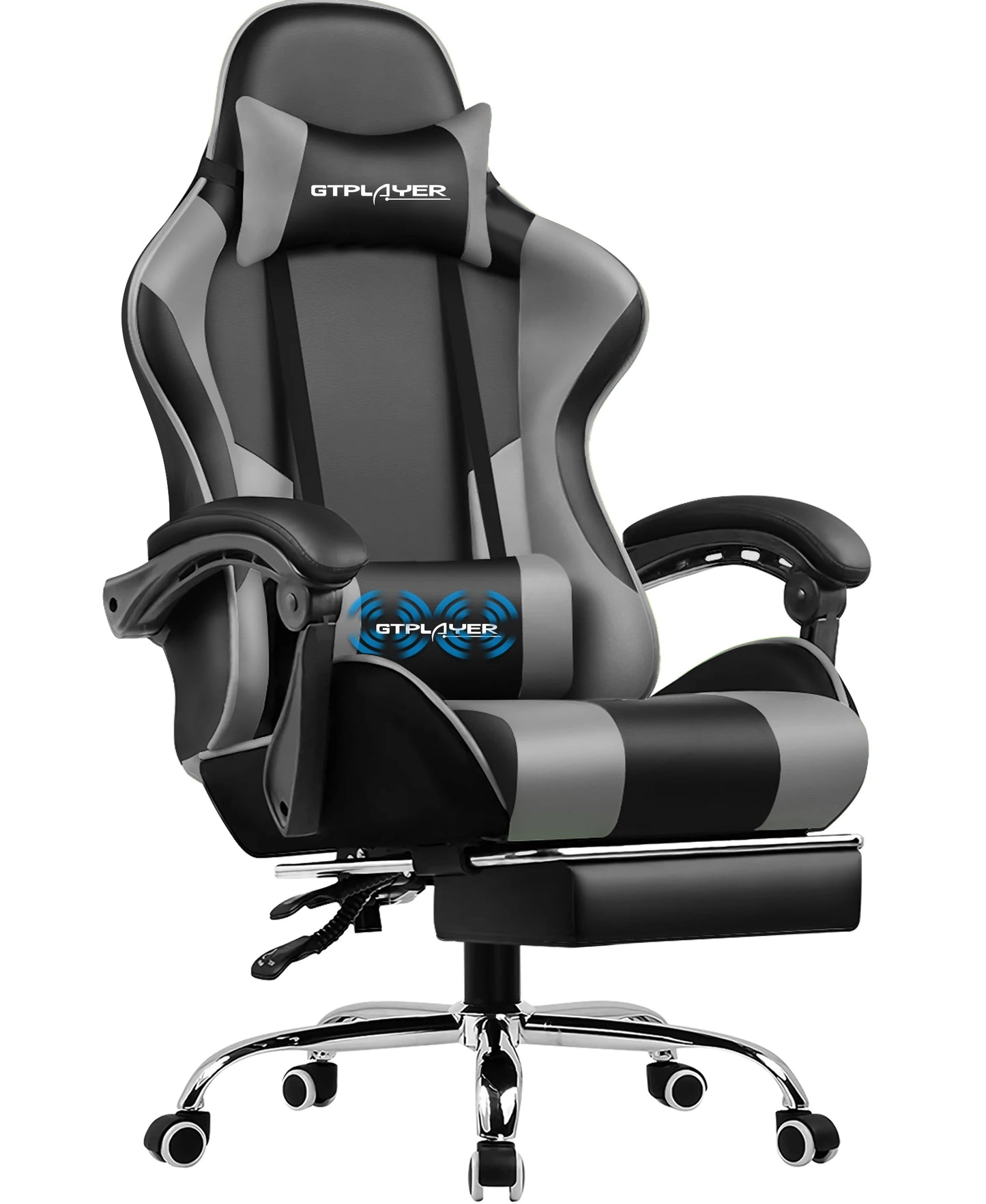GTPLAYER Gaming Stuhl mit Massage, Ergonomischer Schreibtischstuhl mit Fußstütze, Kopfstütze, Drehstuhl für Büro und Gamer