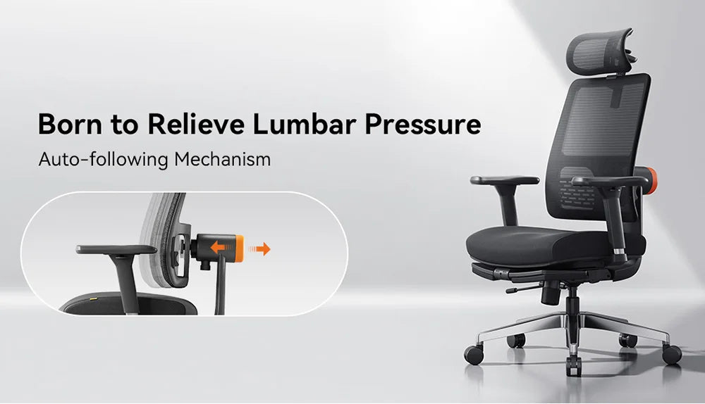 NEWTRAL MagicH-BPro Ergonomischer Stuhl mit Fußstütze, automatisch ausgestellter Rückenlehnen-Kopfstütze, adaptive Unterstützung für den unteren Rücken, 300 Pfund Gewicht