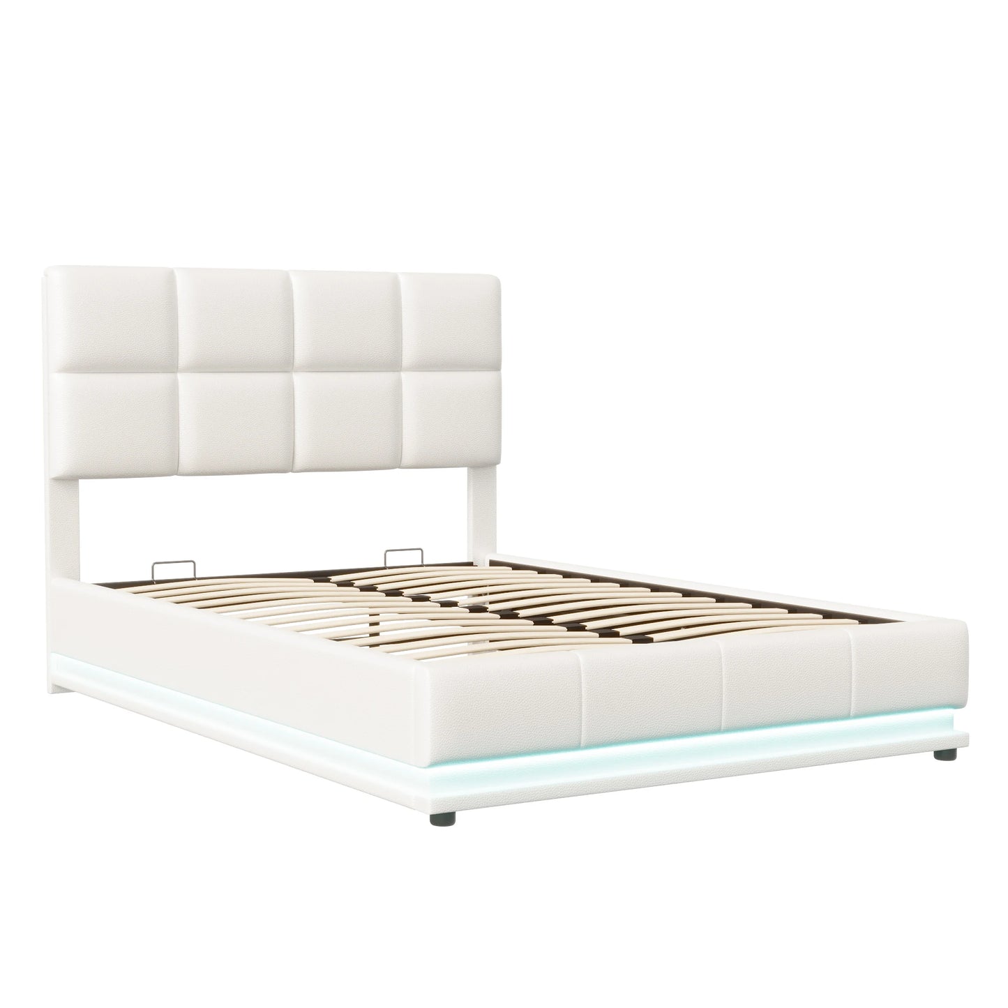 Rosahqnda Hydraulischer Doppelbettrahmen 140*190cm mit LED, Verstellbares Kopfteil, Stauraumbett 140*200cm, Polsterbett, PU