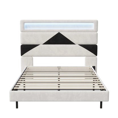 WoodenAura Polsterbett 160x200cm mit LED-Beleuchtung, Bettrahmen mit Lattenrost, verstellbares Kopfteil, Jugendbett