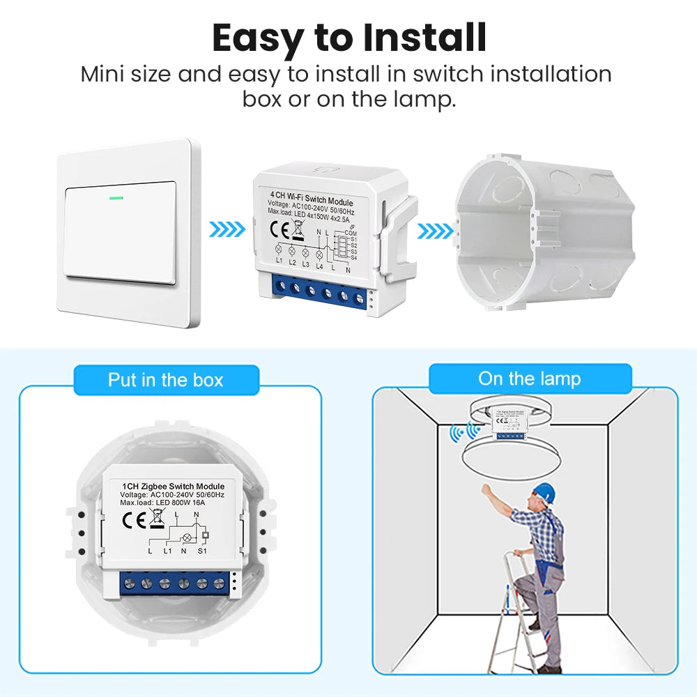 AVATTO Tuya WiFi Zigbee Smart Lichtschaltermodul, Neutralleiter/Keine Neutralleitersteuerung DIY Breaker Arbeit für Alexa, Google Home.