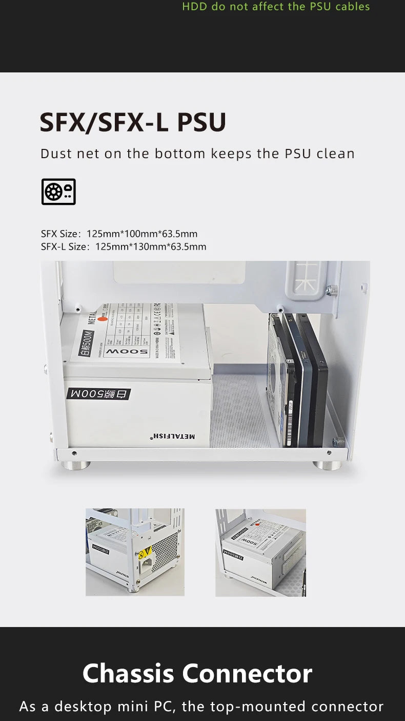 METALFISH T40 Mini ITX Black Case 7L Gaming Computer Chassis Compact transparent PC Support SFX PSU/70mm Cooler With Handle.