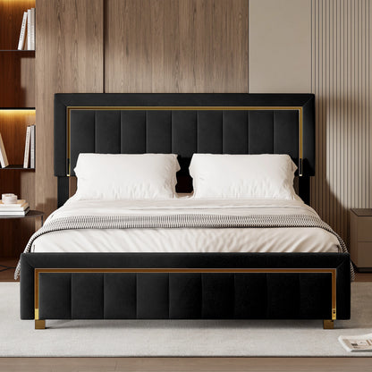 Rosahqnda Upholstered Bed 160x200cm,Hydraulic Storage Function,Light Luxury Style Double Bed,Suitable for Bedroom,Adults,Black