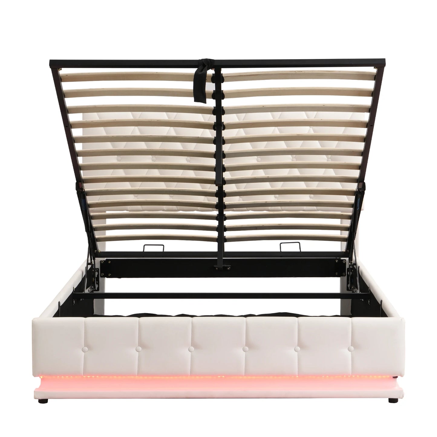Rosahqnda Gepolstertes hydraulisches Bett 140 * 200 cm mit LED-verstellbarem Kopfteil, moderner Doppelbettrahmen mit Stauraum,PU