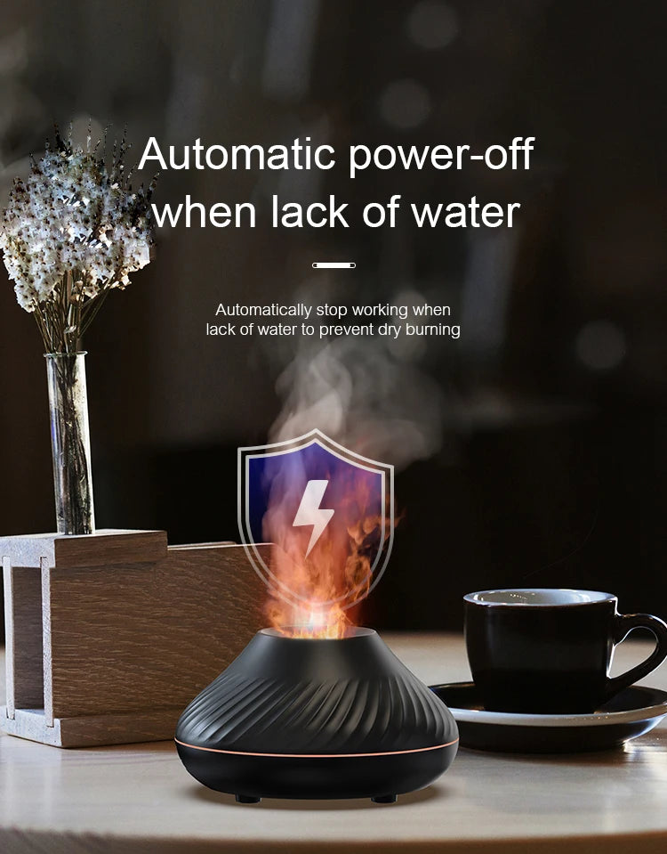 KINSCOTER Volcanic Aroma Diffuser Essential Oil Lamp 130ml USB Portable Air Humidifier with Color Flame Night Light.