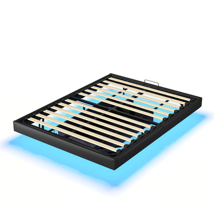 Rosahqnda Doppelbett 160 x 200 cm mit LED-Beleuchtung, Lattenrost aus Metall, schwebender Bettrahmen mit Licht, Schwarz (ohne Matratze)