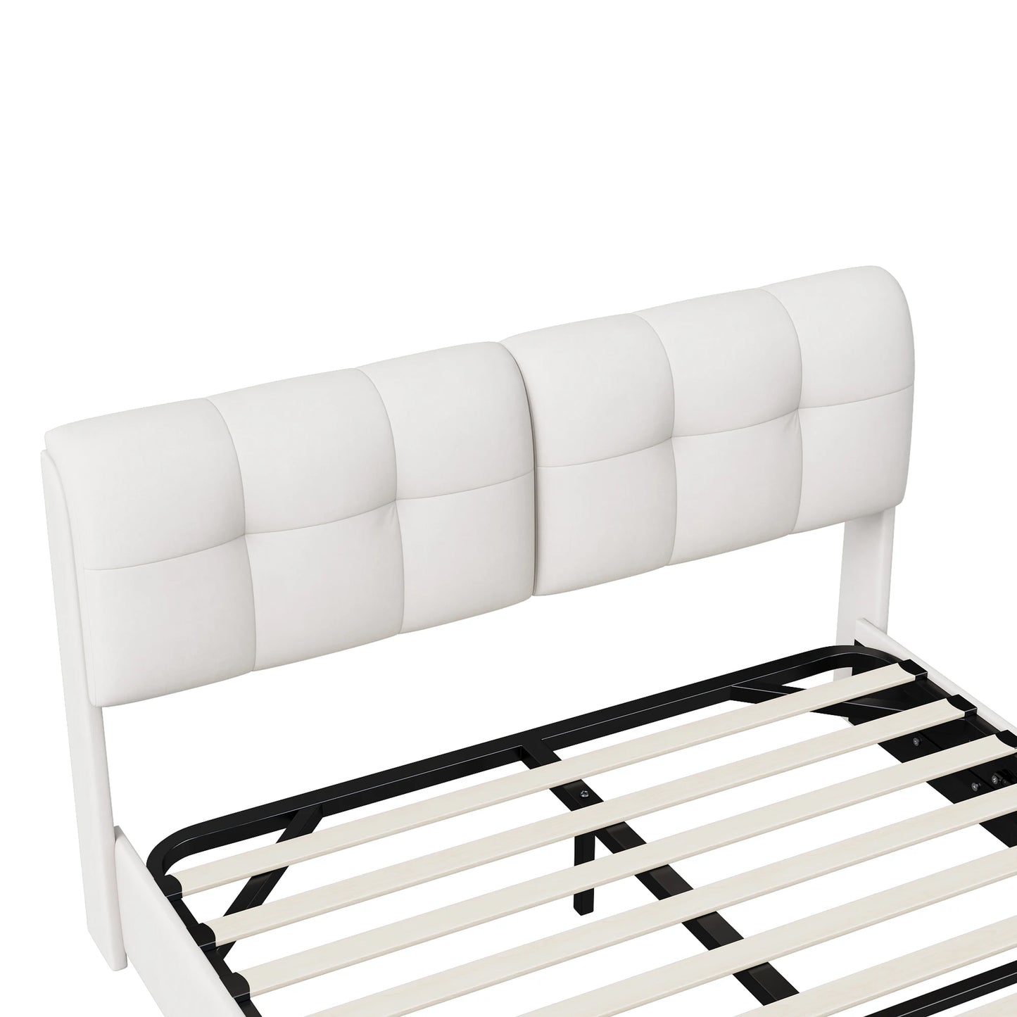 ROSAHQNDA Modernes Polsterbett, LED-Doppelbett mit Rückenlehne, hydraulischer Samtbettrahmen mit USB-Station, ohne Matratze