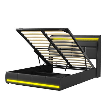 Rosahqnda gepolstertes Doppelbettsystem 140 x 200 cm, modernes Polsterbett, Kopfteil mit LED und USB-Ladestation, PU-Leder