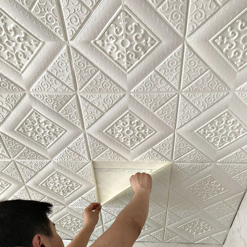 10Pcs 70*70cm Ceiling Wallpaper 3D Brick Waterproof Wall Stickers Foam Wall Paper Self-Adhesive Home Decor