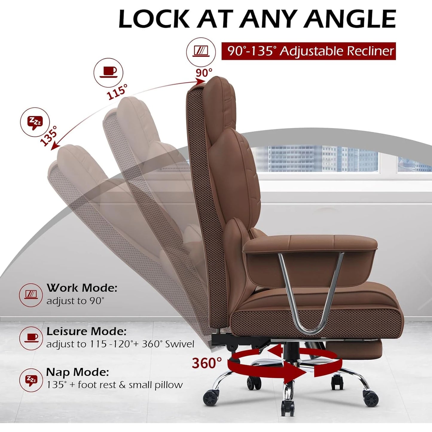 Desk Chairs Ergonomic Office Chair PU Leather Computer Chairs Adjustable Big High Back Executive Chair Swivel Chair