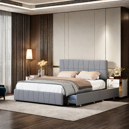 ROSAHQNDA Modernes Doppelbett, Polsterbett mit 4 Schubladen, Samt, verstellbares Kopfteil, Doppelbettgestell, ohne Matratze