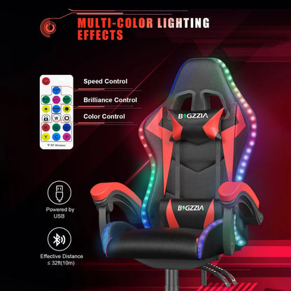 bigzzia Gaming Chair with LED RGB Gaming Chairs Ergonomic PC Chair with Headrest Gaming Chair RGB Light Lighting Computer Chair