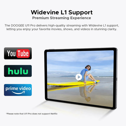 Global Version DOOGEE U11 Pro Android 15 Tablet 30GB(6+24) 256GB 11" HD 90Hz Display 8580mAh Battery Unisoc T7200 Widevine L1.