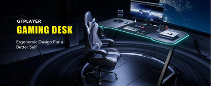 GTPLAYER Gaming Tisch, Gaming Schreibtisch 120 x 60cm, PC Tisch Gamer Tisch mit Kohlefaseroberfläche/LED/Steckdose, Schwarz